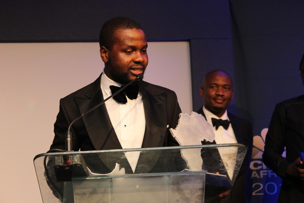 Adebola Williams giving his acceptance speech