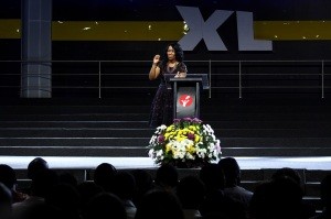 Pastor Nike Adeyemi speaking during a general session